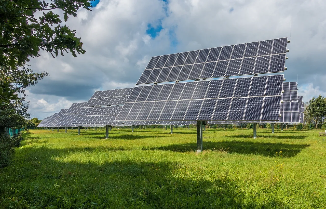 Solar panels capturing sunlight in a renewable energy project.